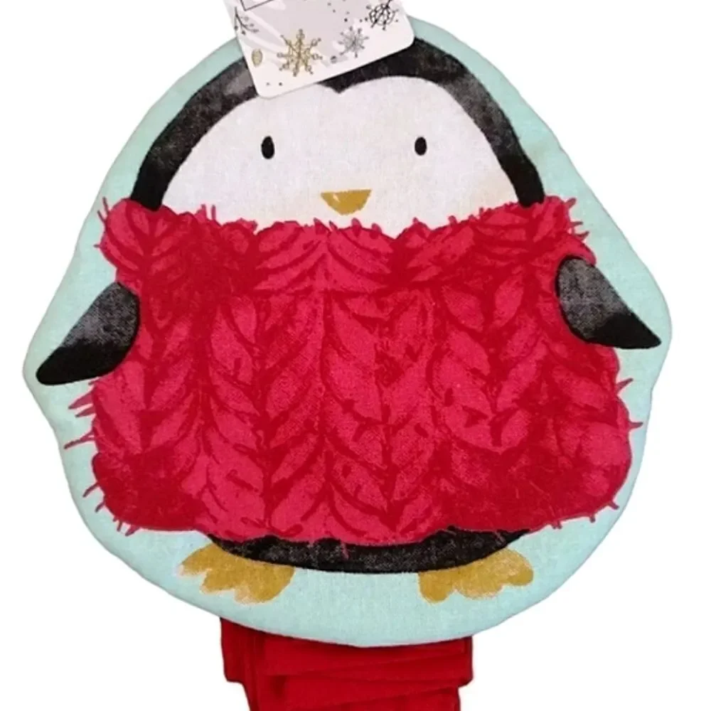 Pbs Home Goods Red Christmas Penguin Pot Holder Detachable Towel Set NWT